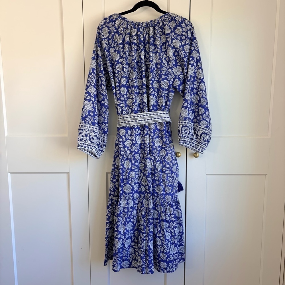 Pomegranate Blue Floral Midi Dress with Belt | S - Picture 2 of 8